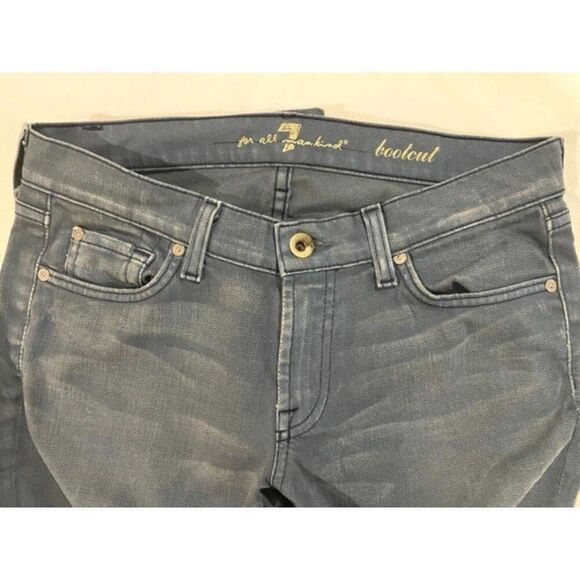 7 For All Mankind Blue Gray Distressed Antiqued Boot Cut Jeans Womens Size 28 - Picture 7 of 10